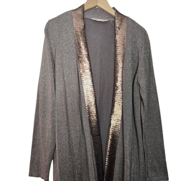 Soft Surroundings Open Front Cardigan Sweater Sequin Metallic Size Medium Petite - Picture 2 of 8